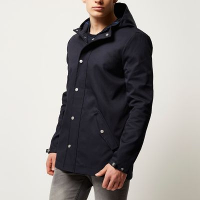 Navy casual hooded popper jacket